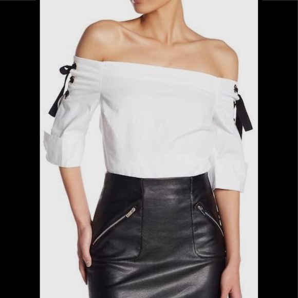 Romeo & Juliet Couture Tops - Romeo +Juliet Couture Lace Up Off Shoulder Blouse